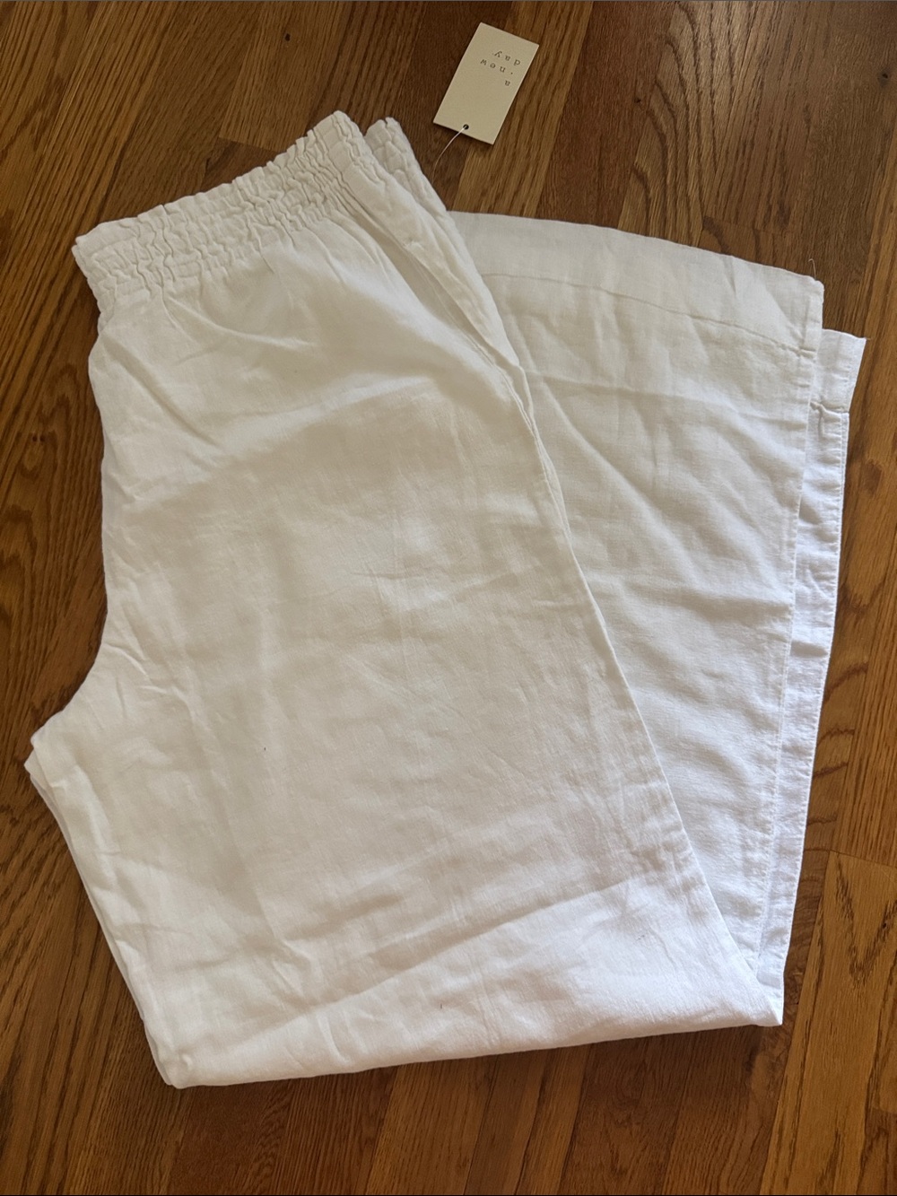 a new day White Wide Leg Pants white linen blend XL Long Tall 🌸